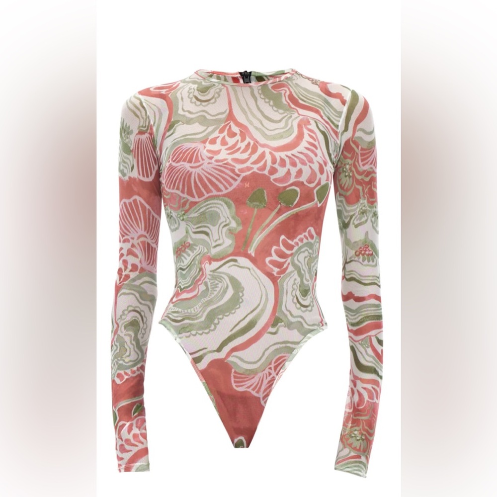 Andrea Iyama Elle Mesh Leotard Floral Long Sleeve Bodysuit one piece - Picture 6 of 14